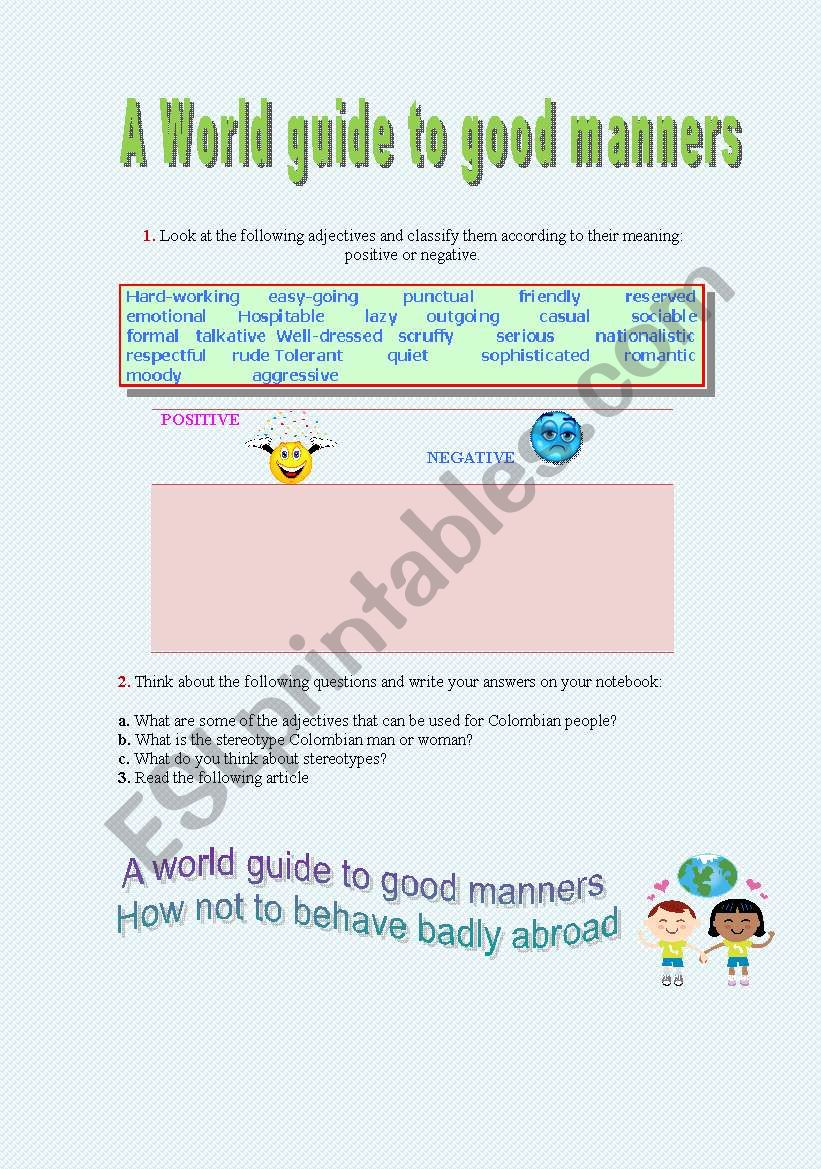 A GUIDE TO GOOD MANNERS worksheet