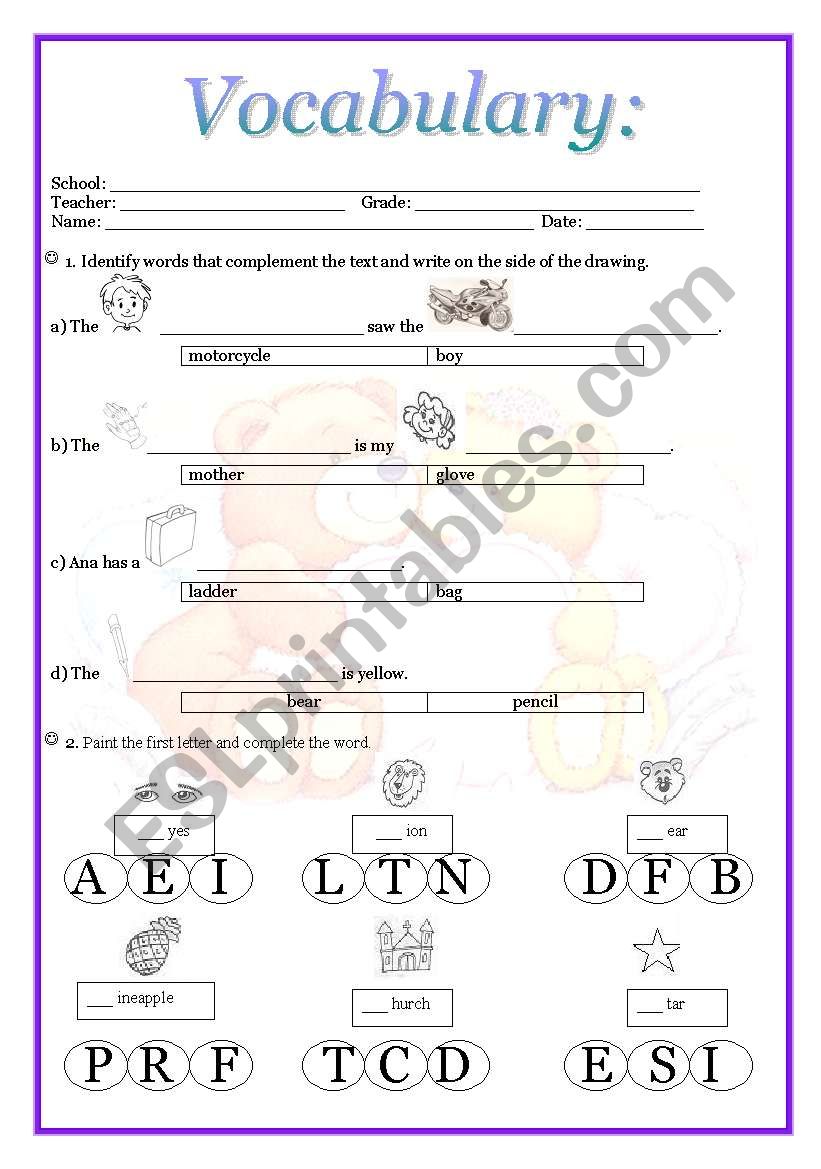 Vocabulary worksheet