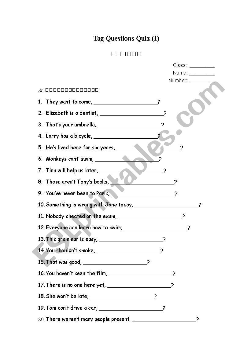 Tag Questions worksheet