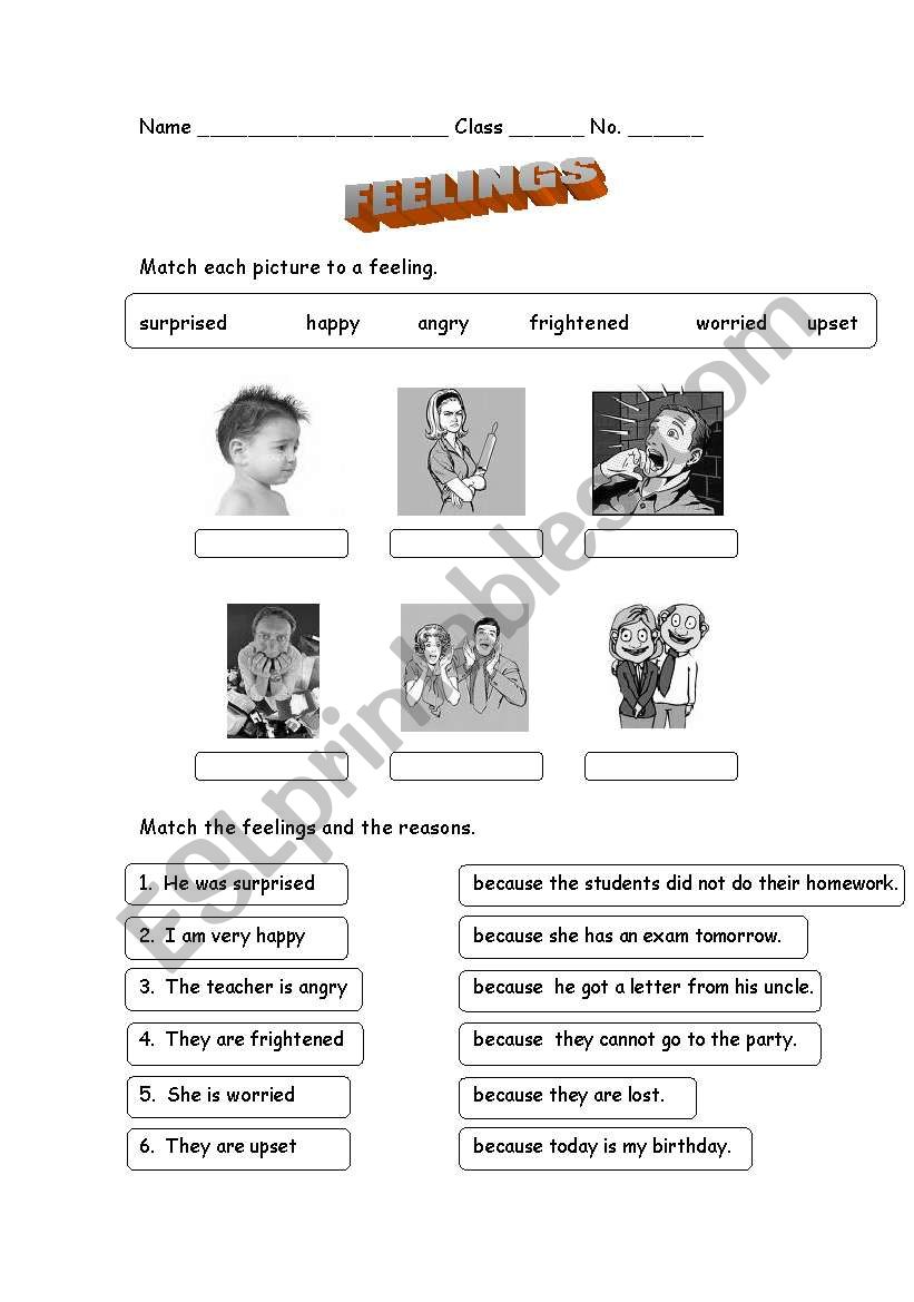 Match the feelings worksheet