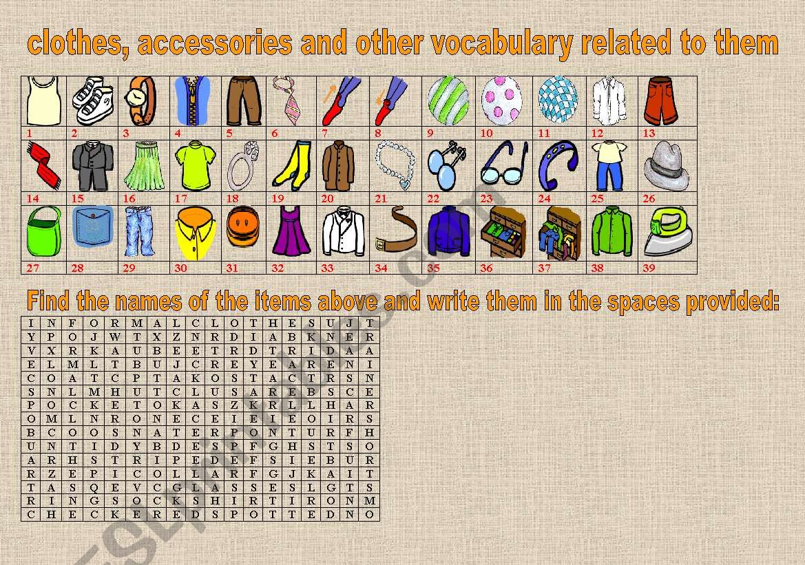 CLOTHES AND ACCESSORIES worksheet