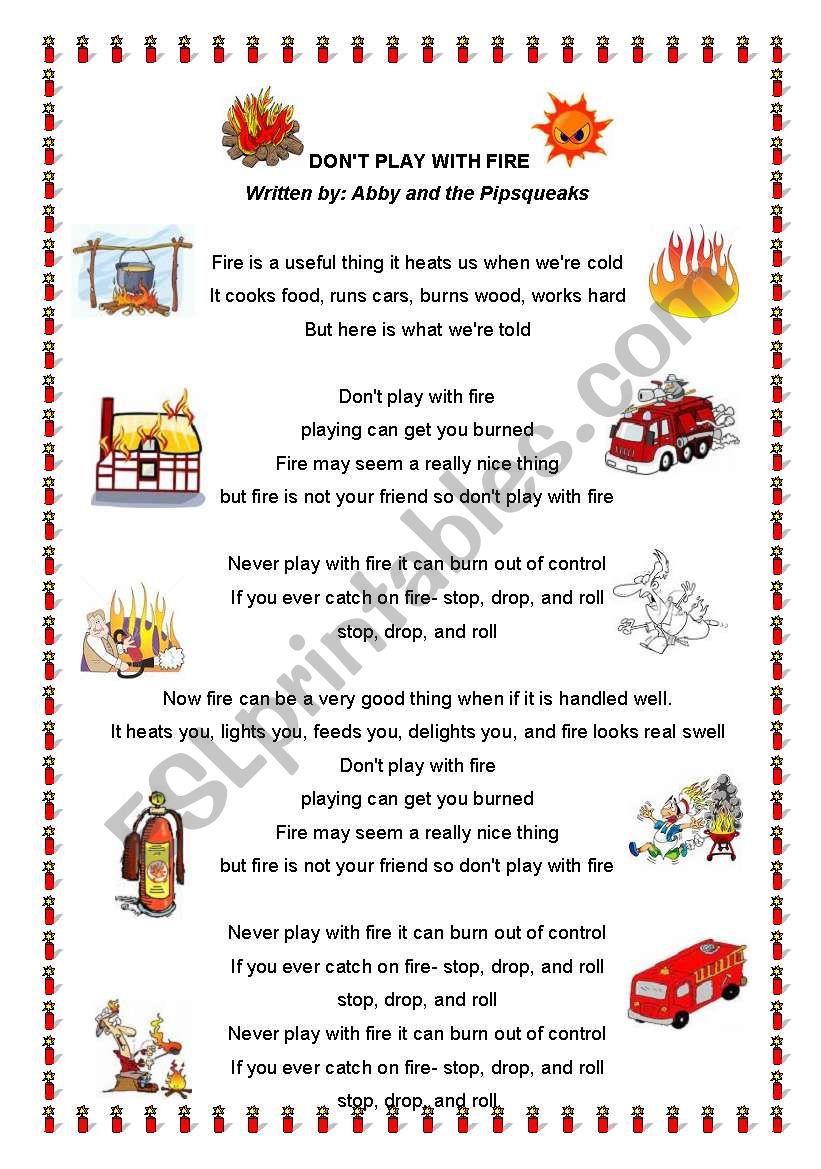 SONG ABOUT FIRE worksheet