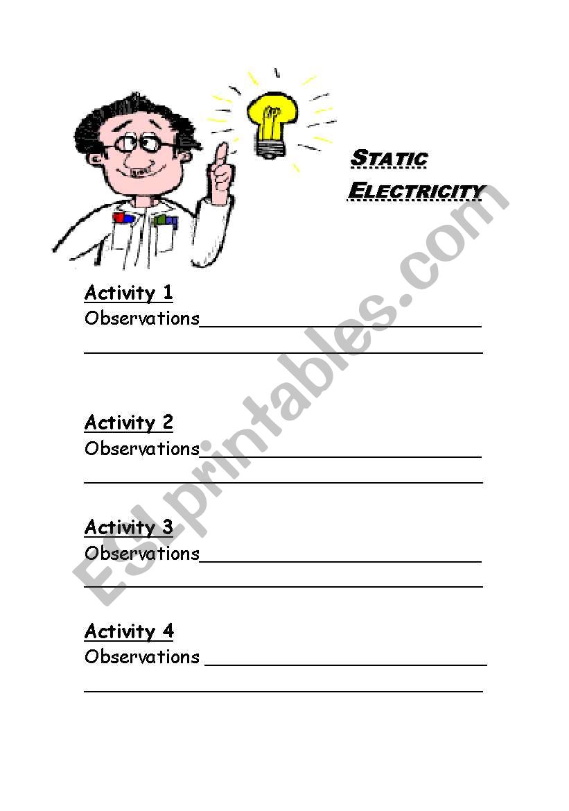 Static Electricity activiy observation sheet