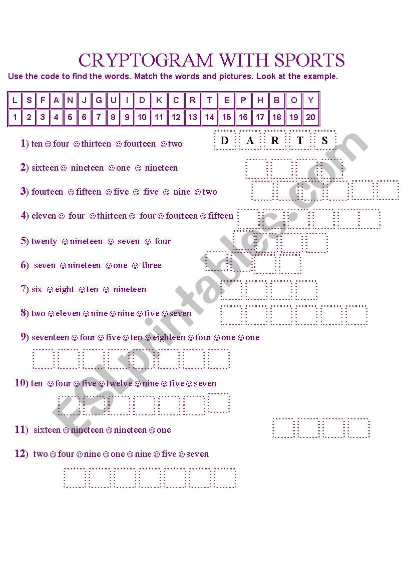CRYPTOGRAM WITH SPORTS worksheet