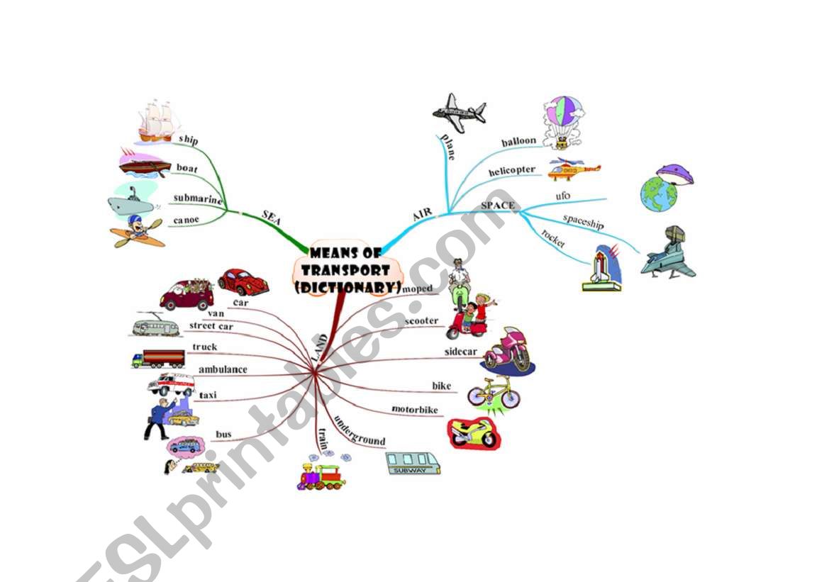 Means of transport (mindmap) worksheet