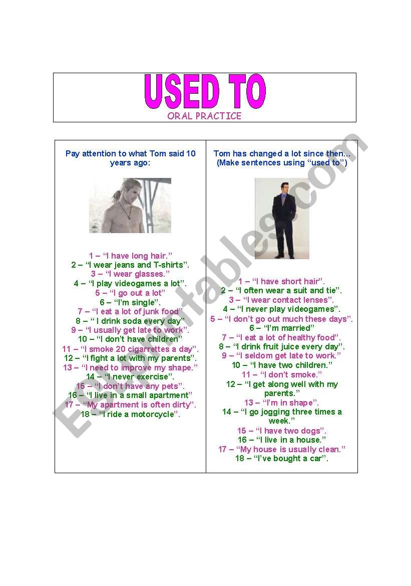 Used to - Oral Practice worksheet