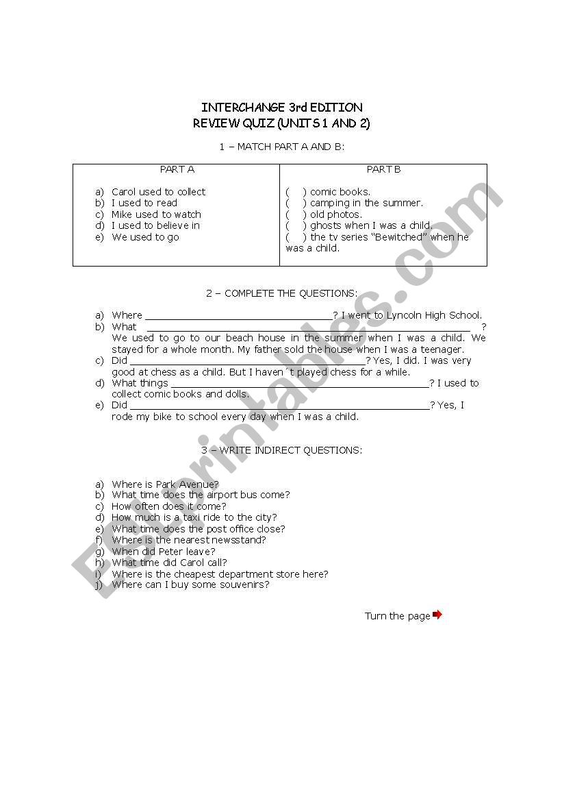 Review quiz 1-2 Interchange 2 3rd edition