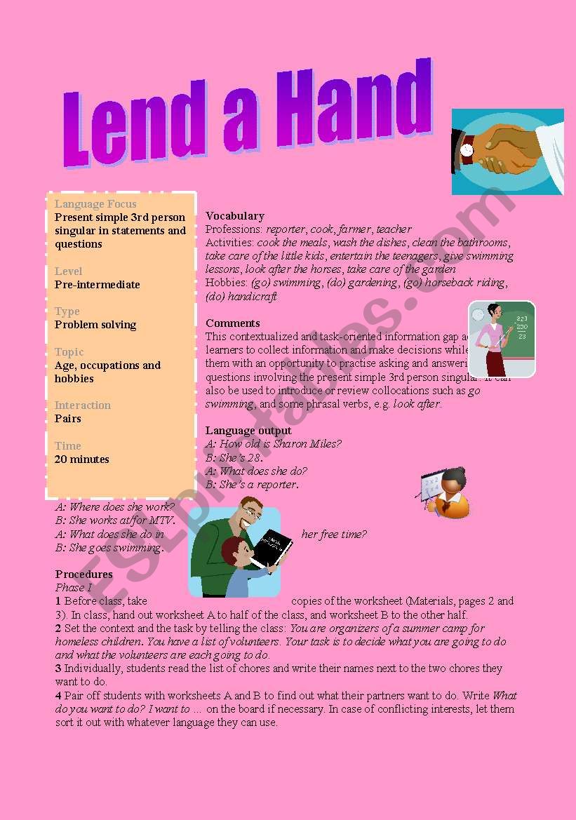 Lend a hand - Game (Teachers instructions with materials)