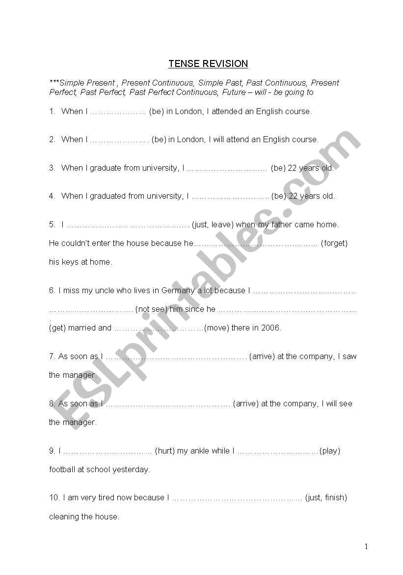 tense revision worksheet