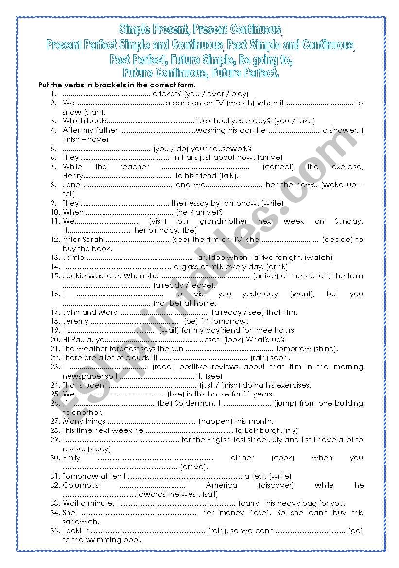 Mixed Tenses worksheet