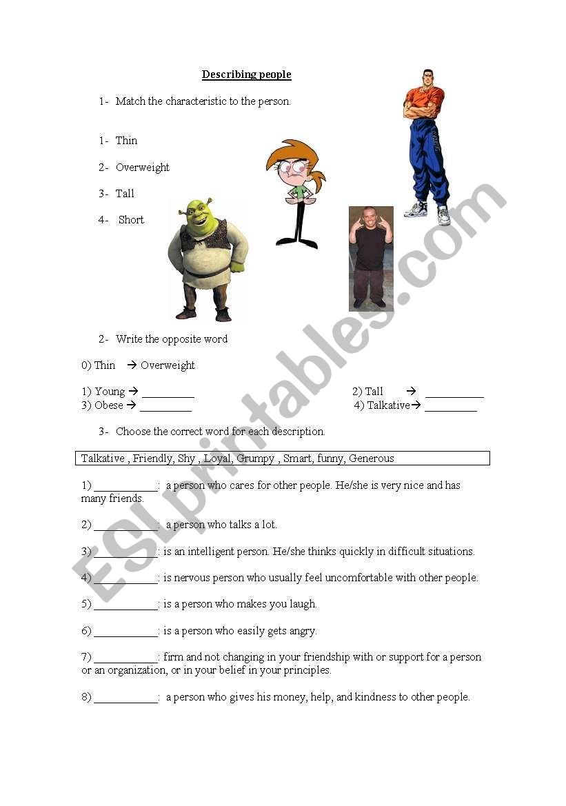 Describing people worksheet