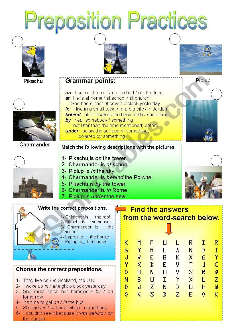 Preposition Practice with many activities