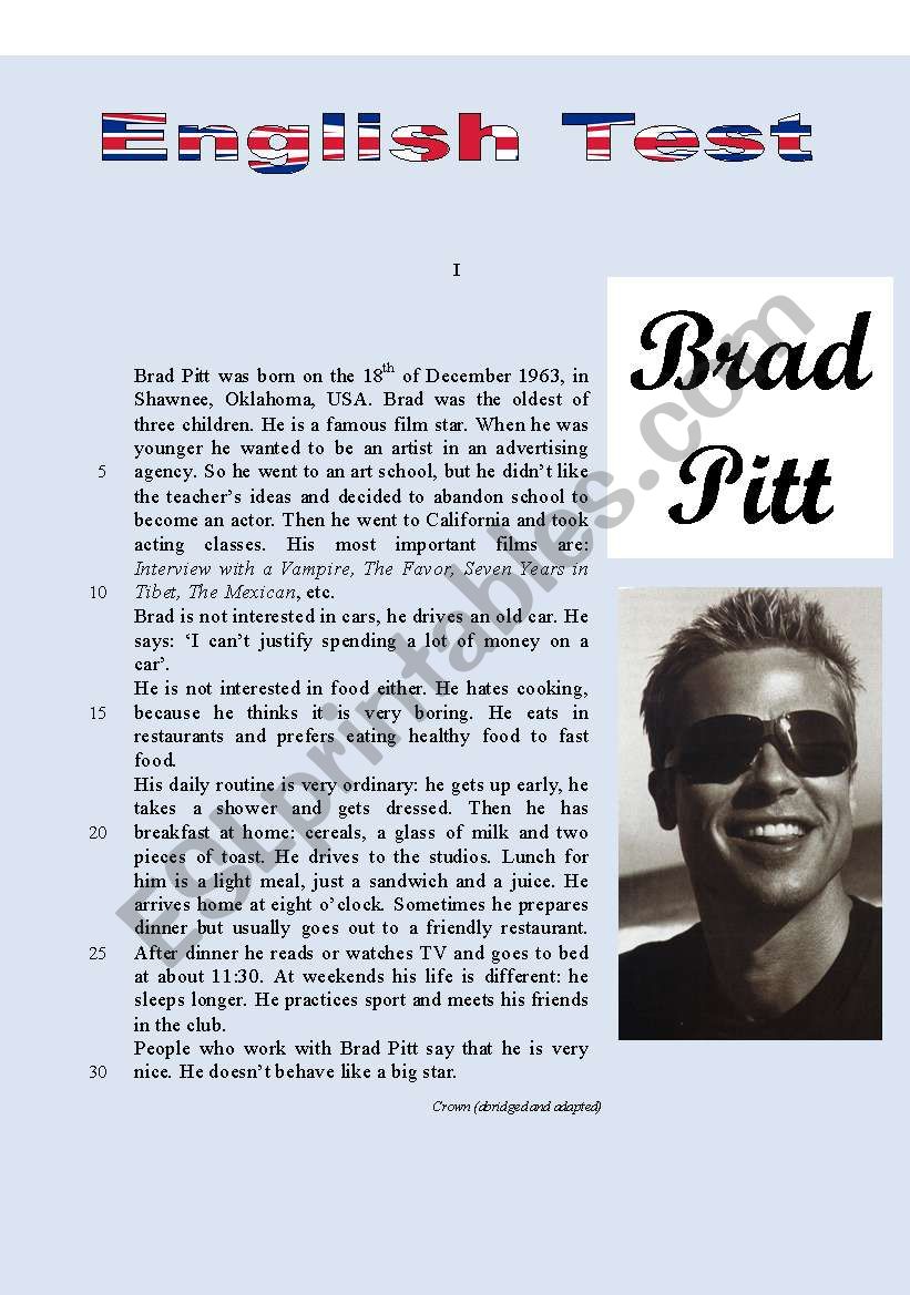 TEST - Brad Pitts daily routine