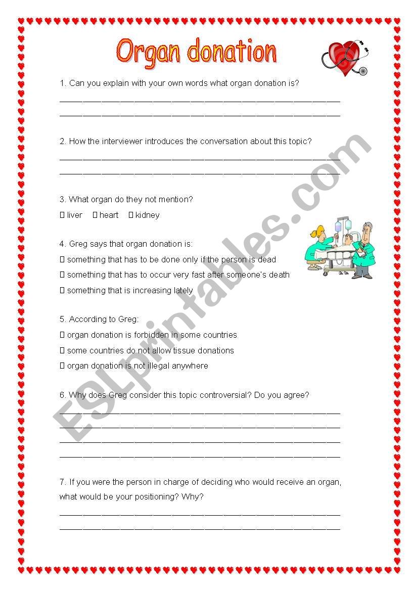 Organ Donation worksheet