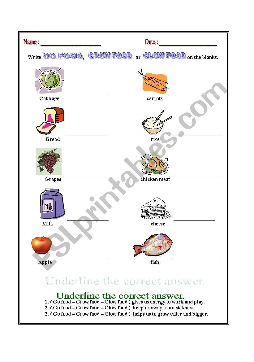 foods worksheet