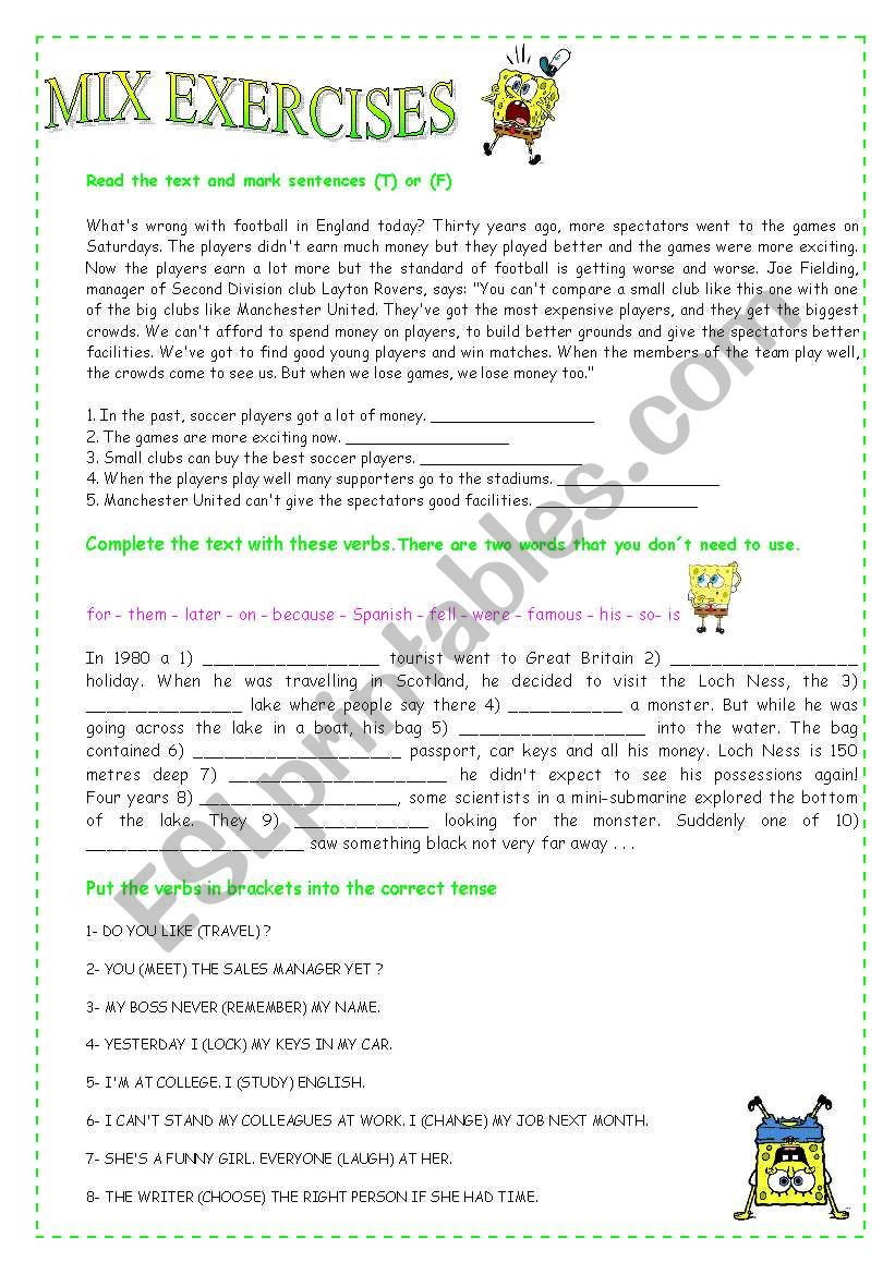 Mix exercises worksheet