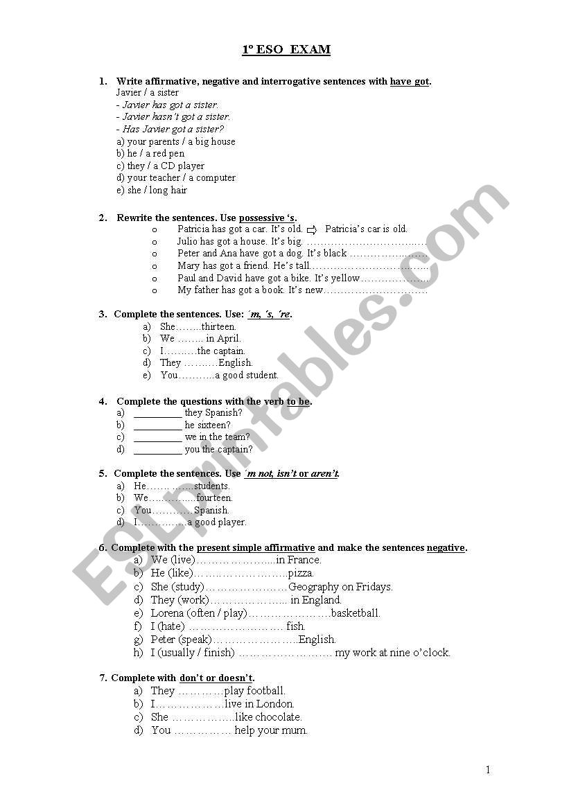 1Âº ESO worksheet