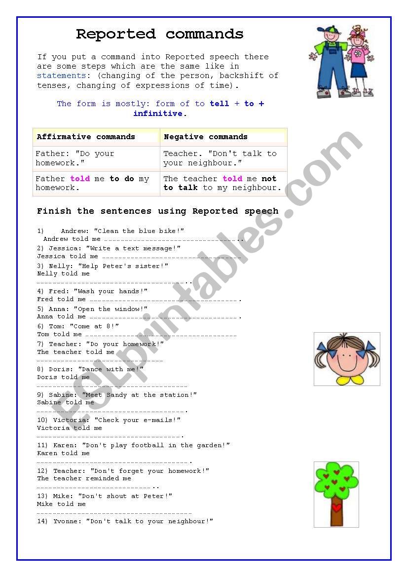 Reported Speech-COMMANDS worksheet