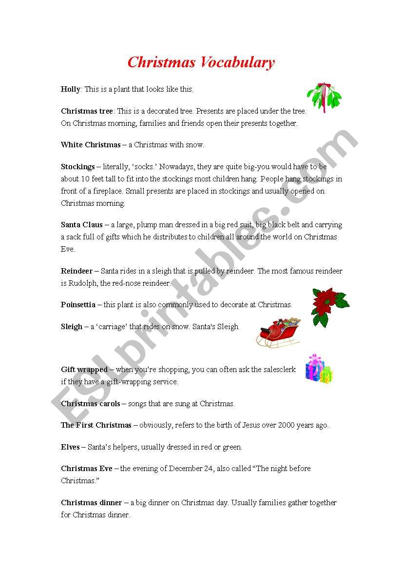 Christmas Vocabulary worksheet