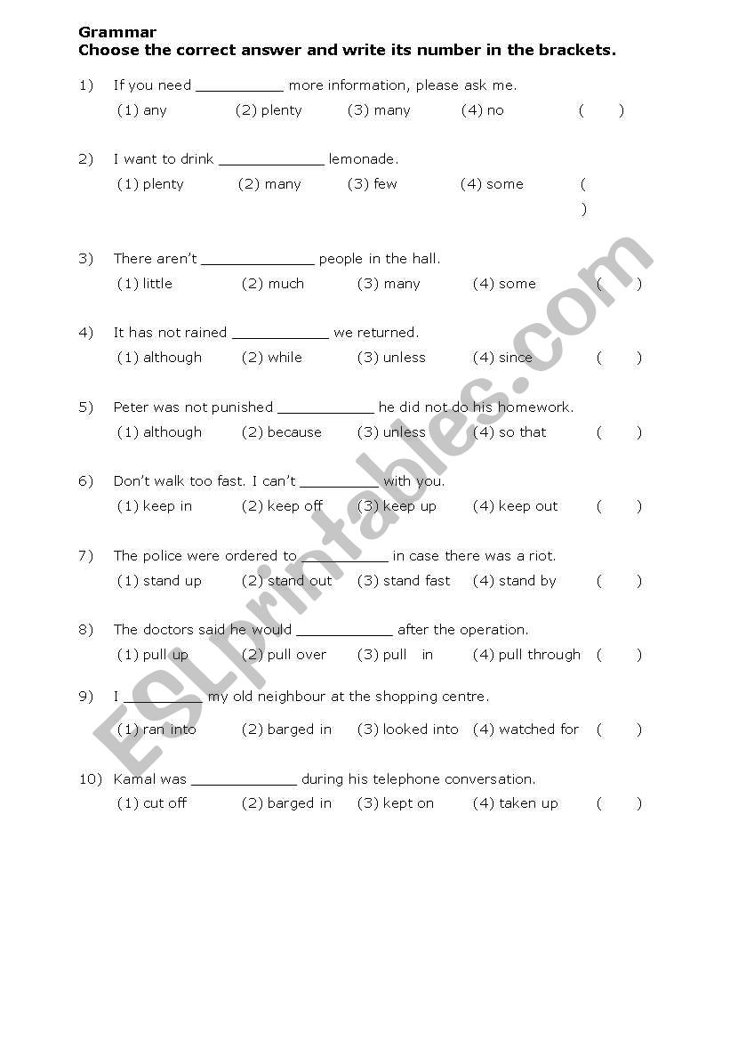 Grammar Worksheets for Grade 1