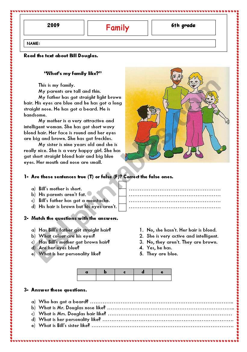 What is my family like? worksheet