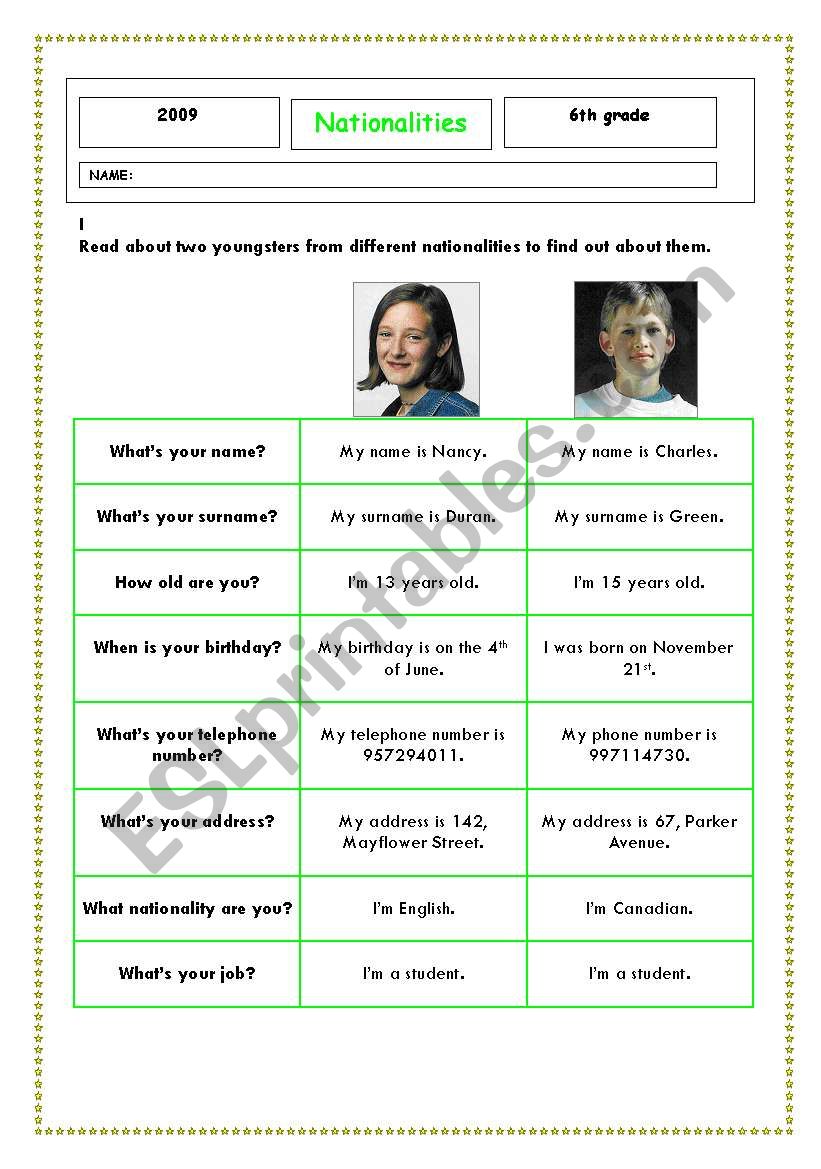 Nationalities (2 pages) worksheet