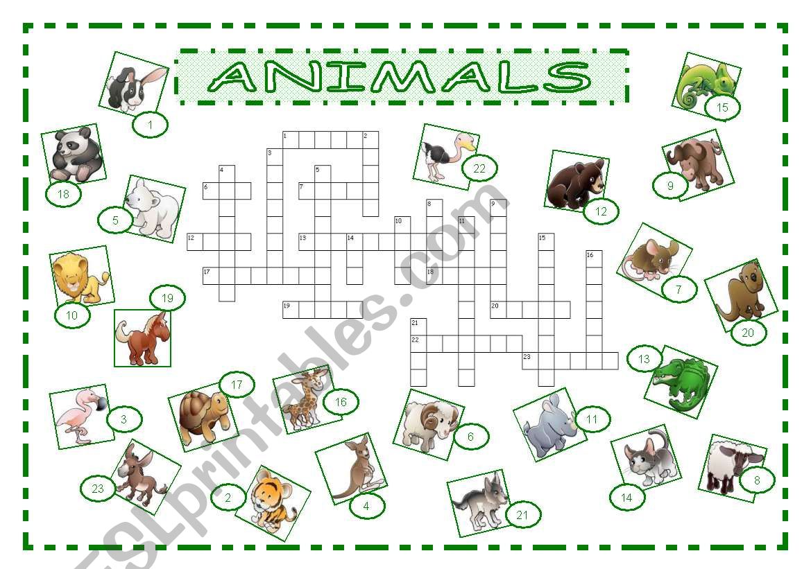 Animals crossword worksheet