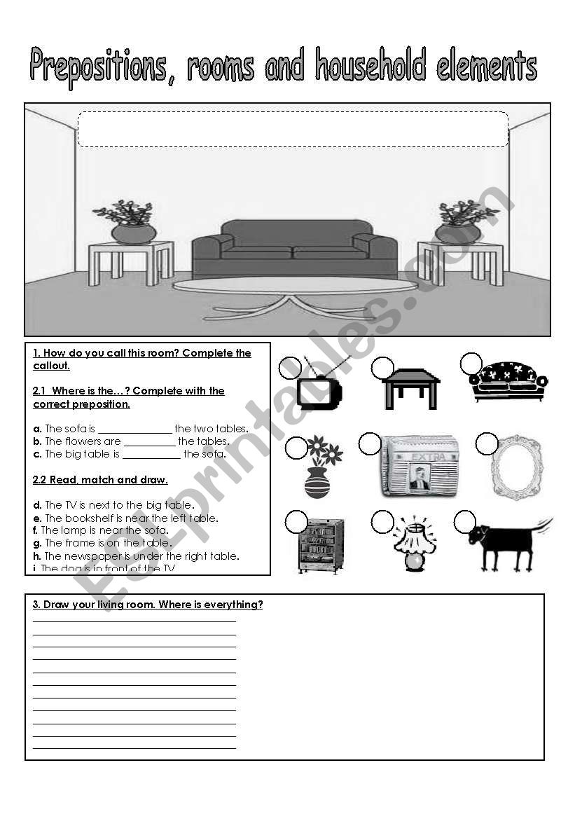 Prepositions, rooms and household elements