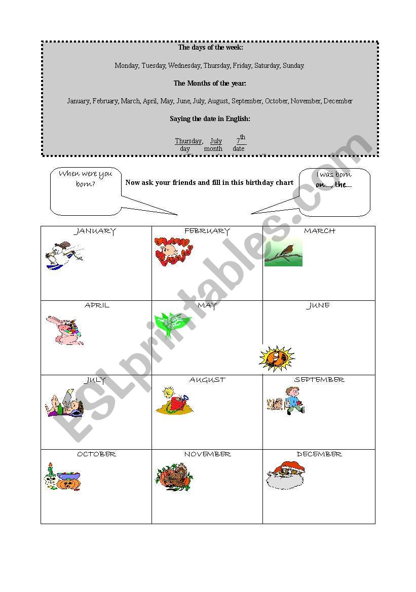 A birthday chart worksheet