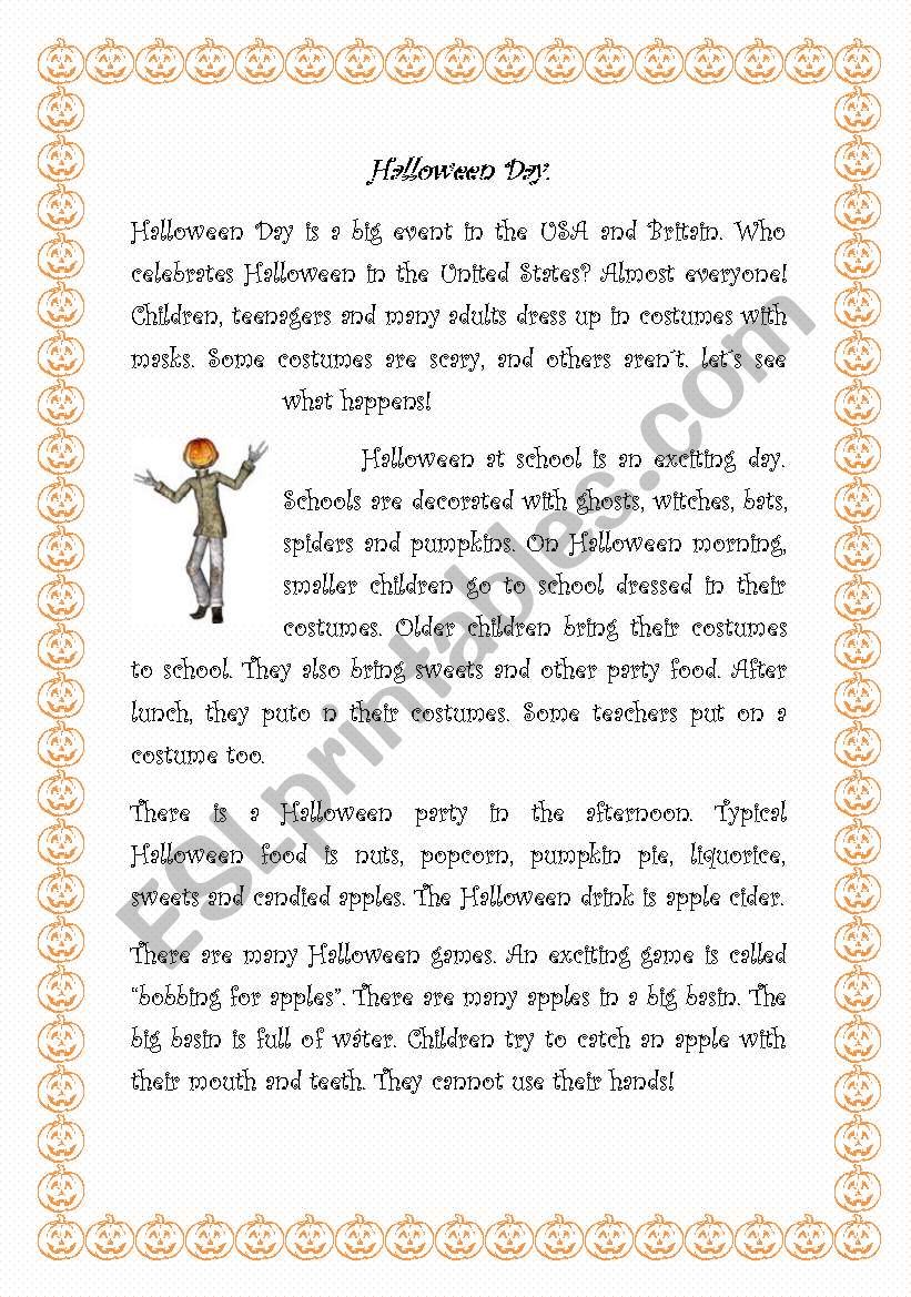 Halloween text and games worksheet