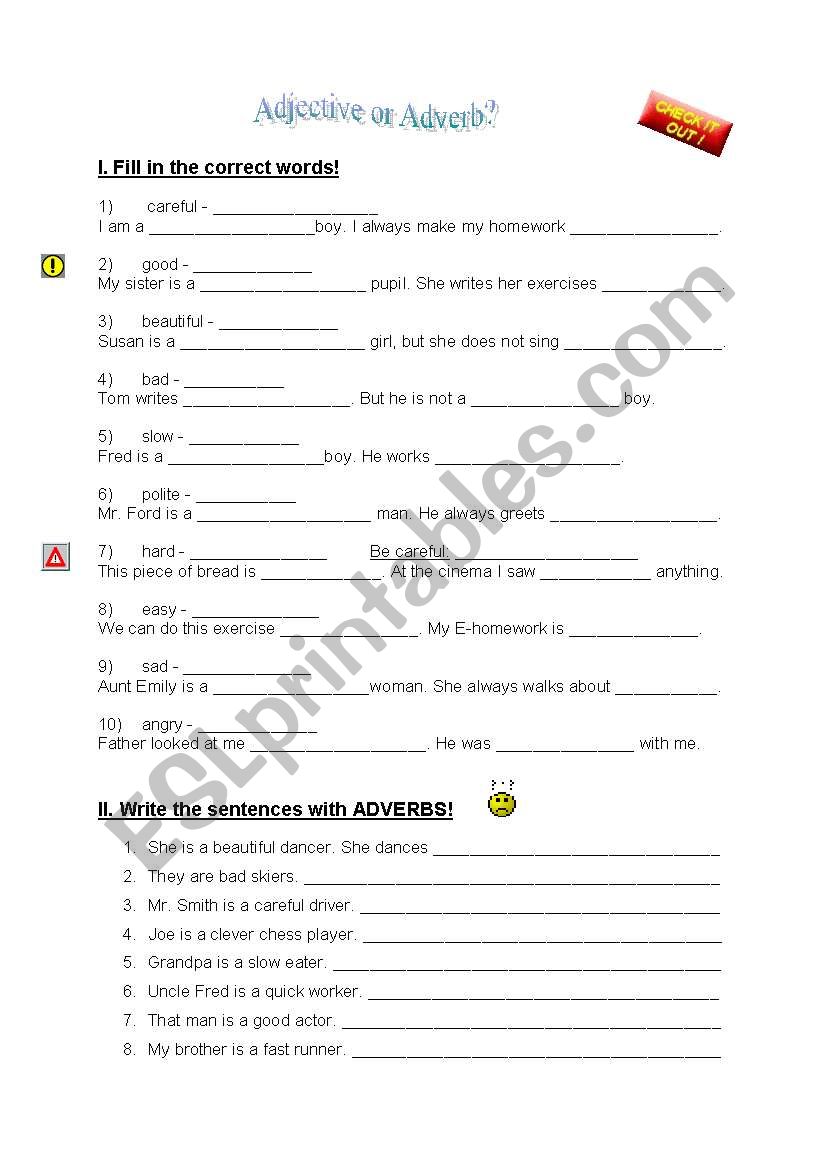 Adjective or adverb? worksheet