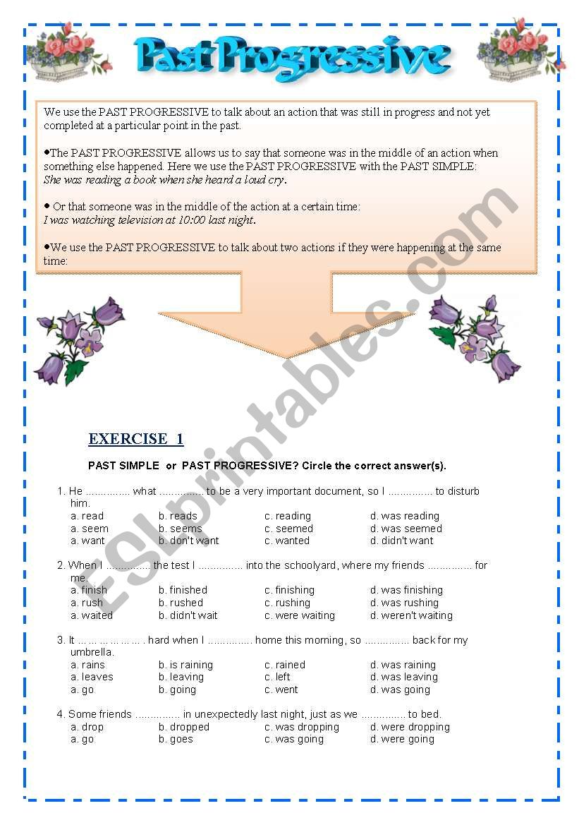 Past Progressive (Past Continuous) ( 3 pages)