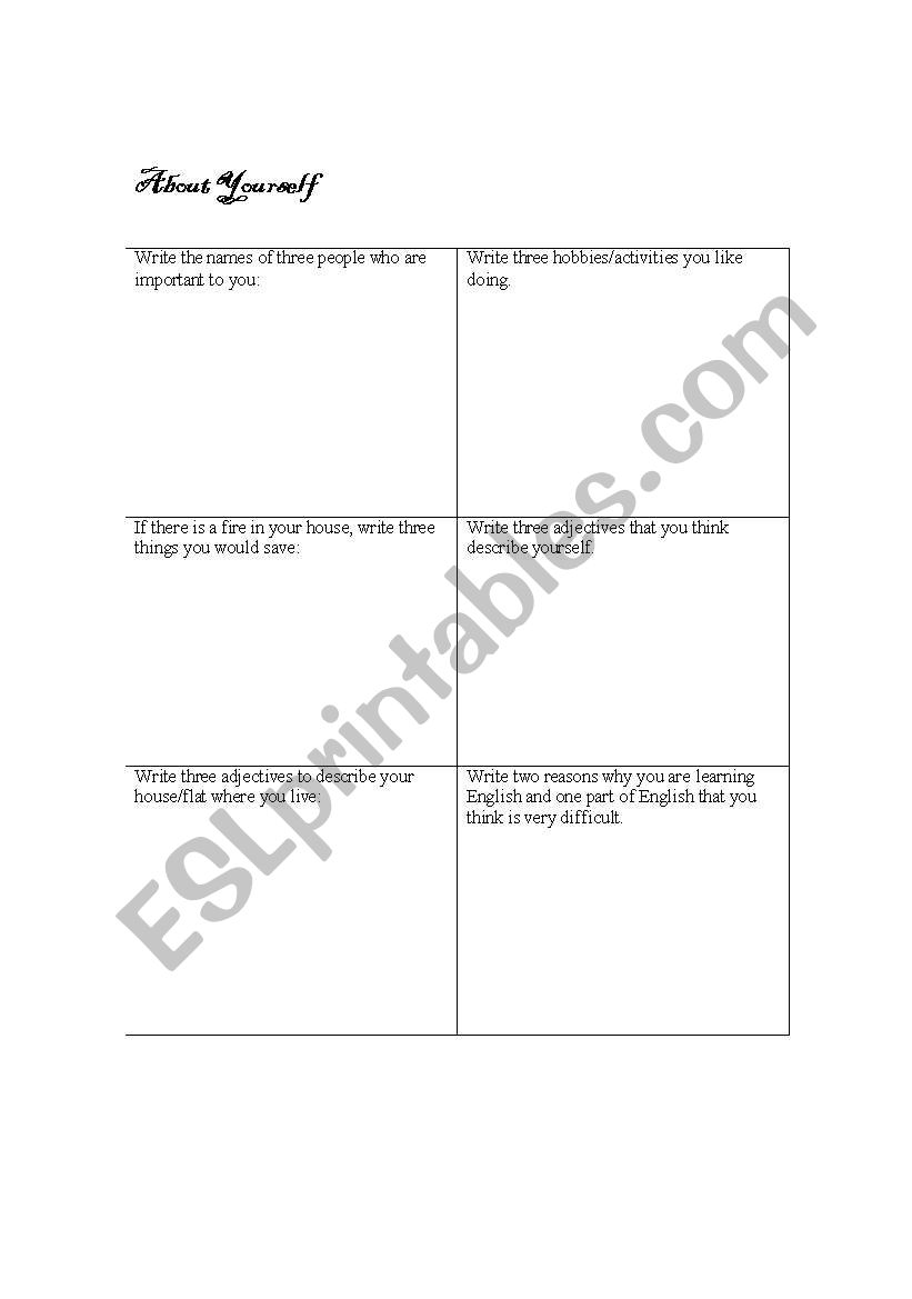 Getting to know you worksheet