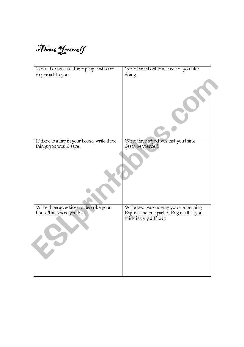 Getting to know you worksheet