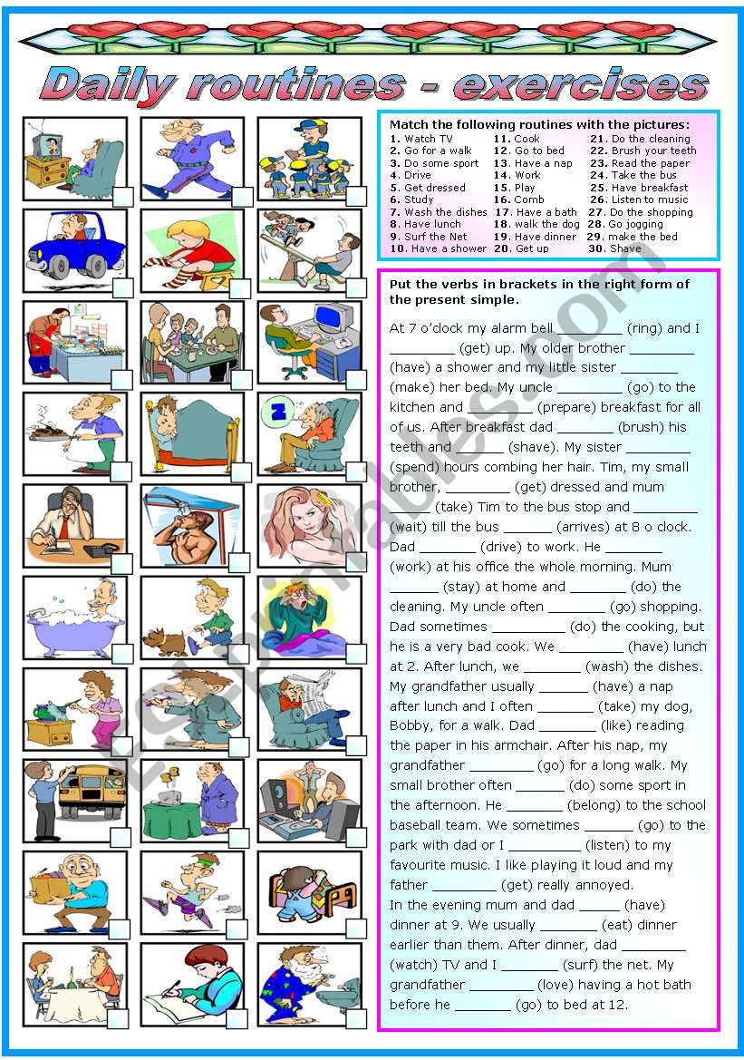 DAILY ROUTINES - EXERCISES (B&W VERSION INCLUDED)