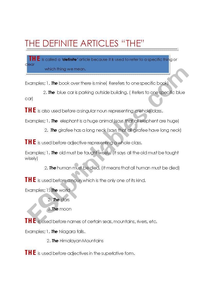 (4) pages THE DEFINATE ARTICLES 