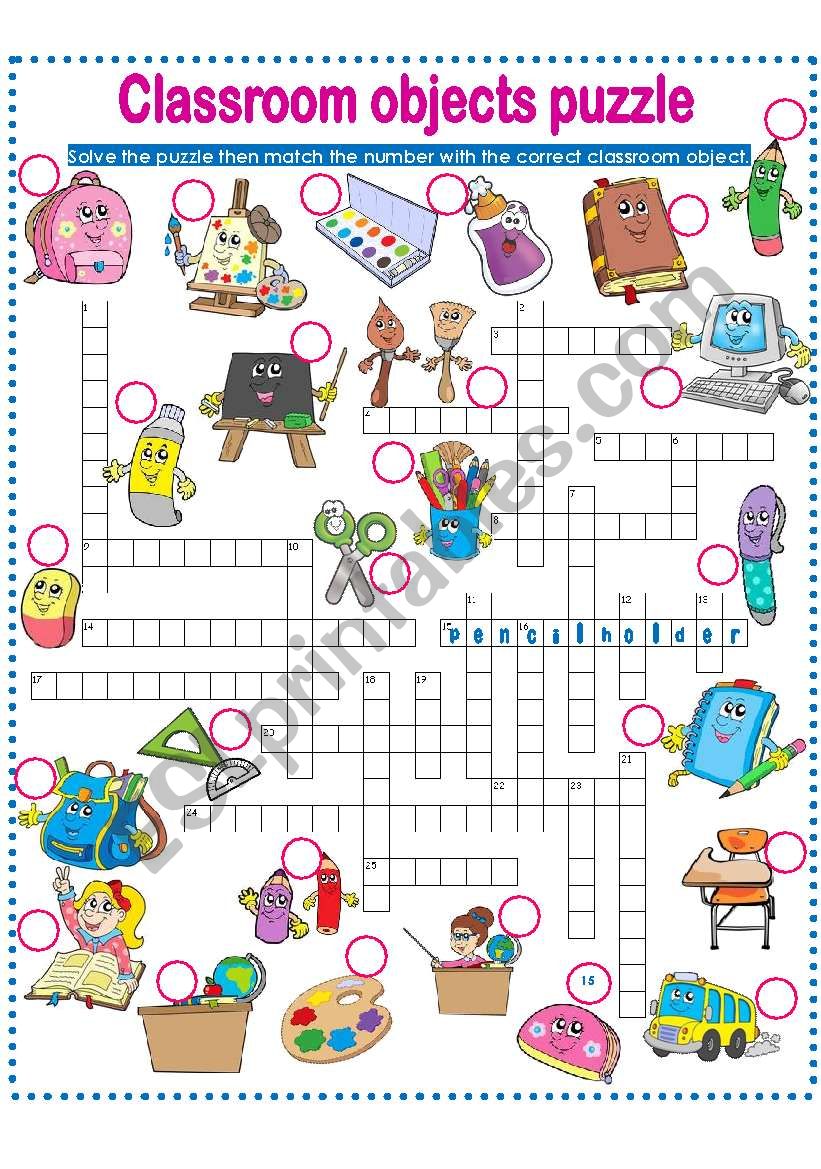 CLASSROOM OBJECTS PUZZLE! worksheet