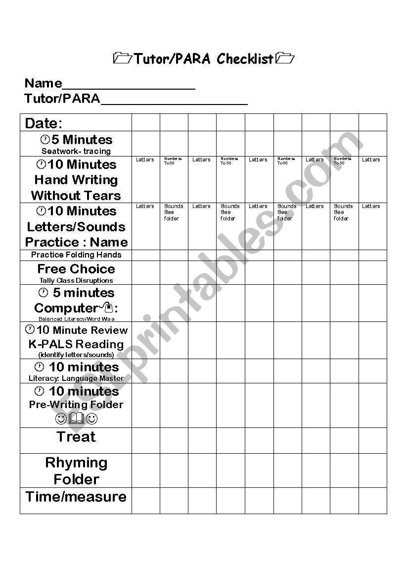 Tutor/Paraprofessional skills checklist