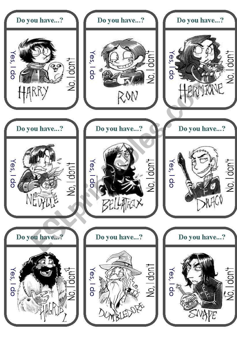 Harry Potter Description Card Games (B&W)