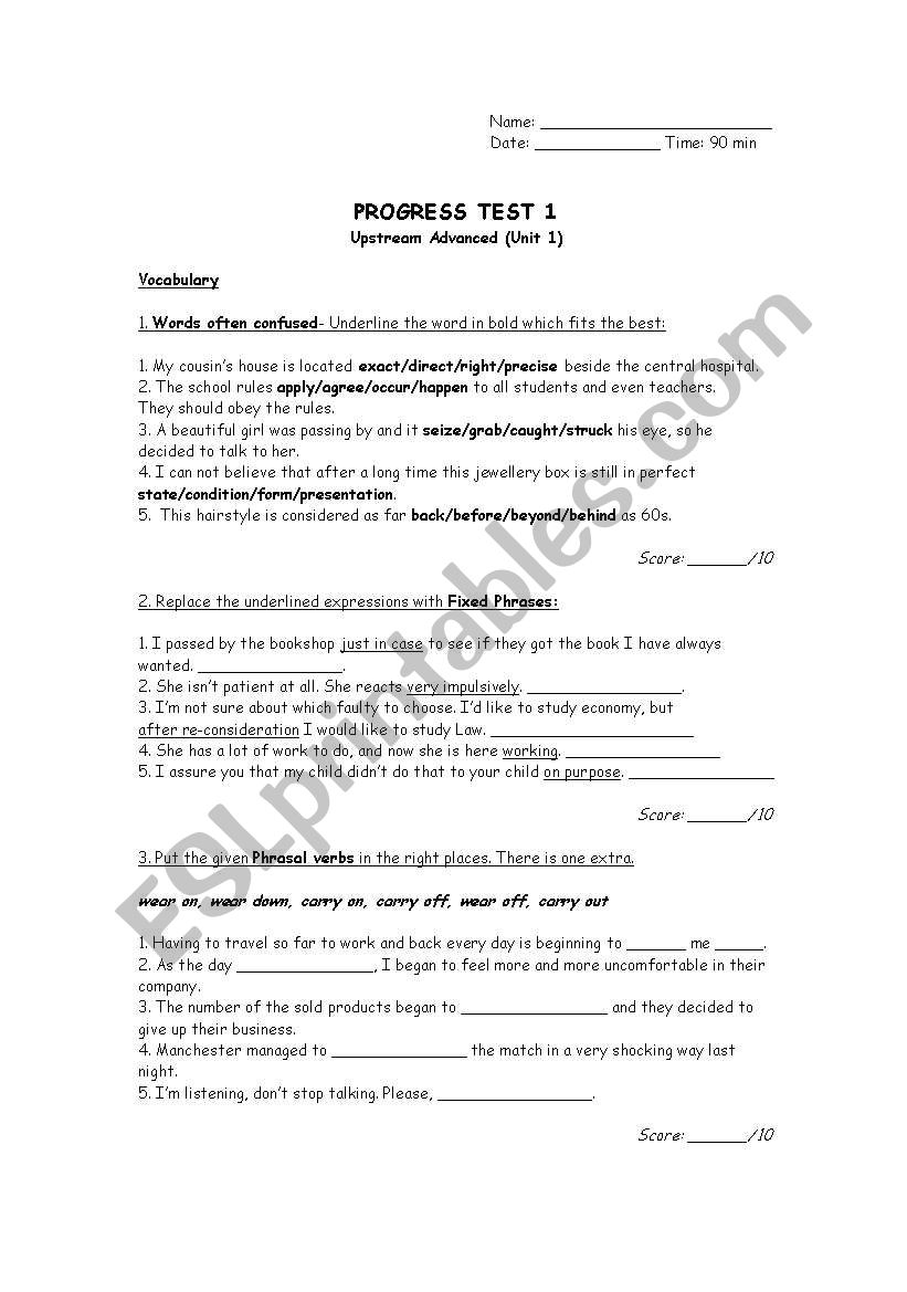 advanced test worksheet