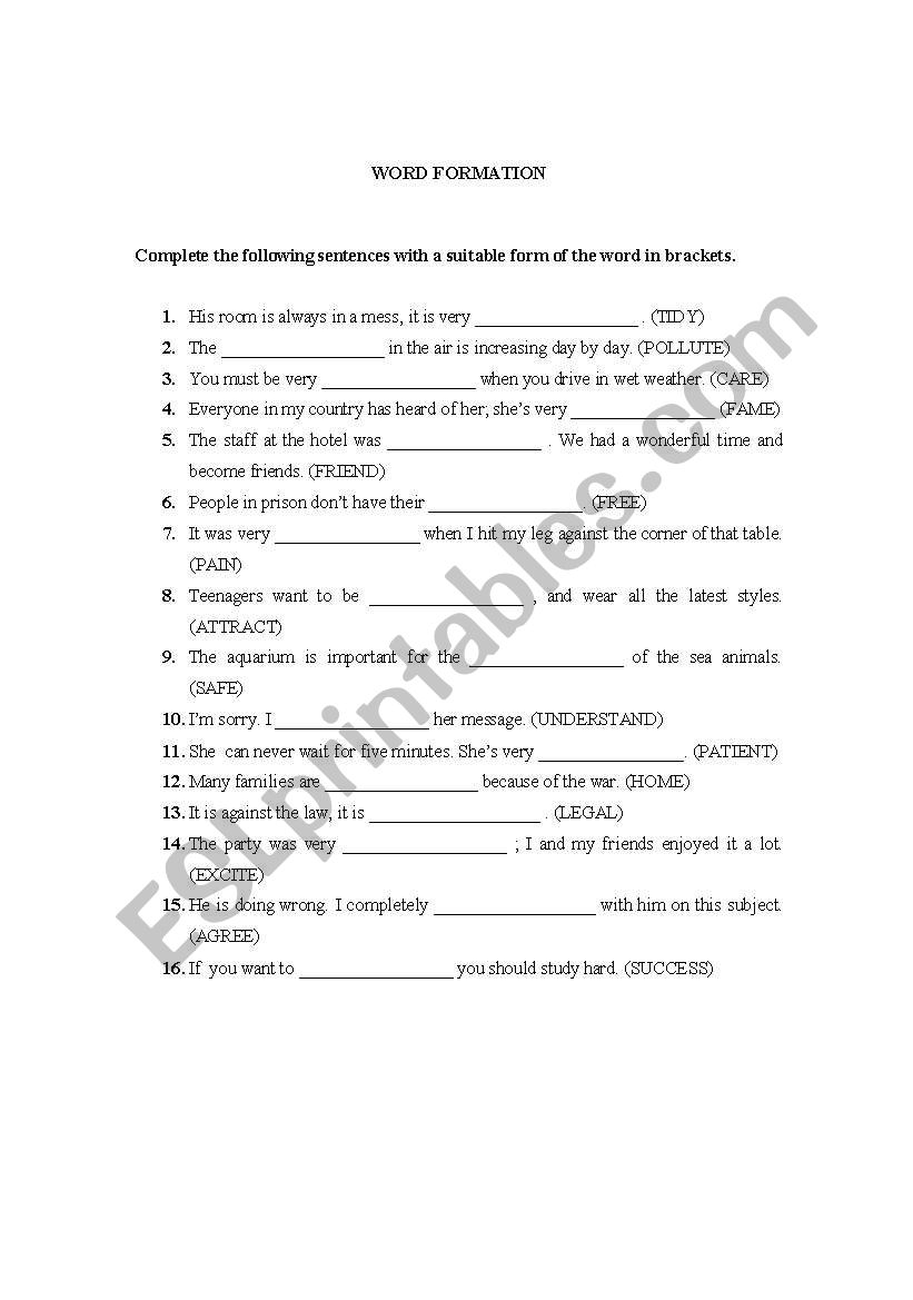 word formation worksheet