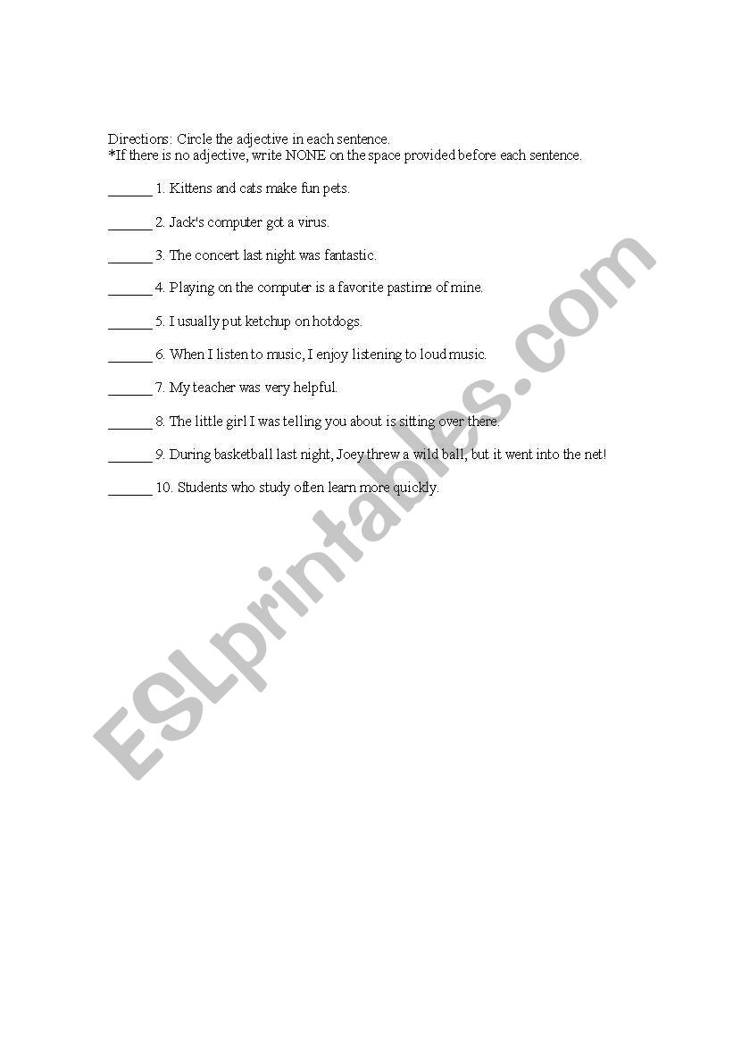 adjectives worksheet