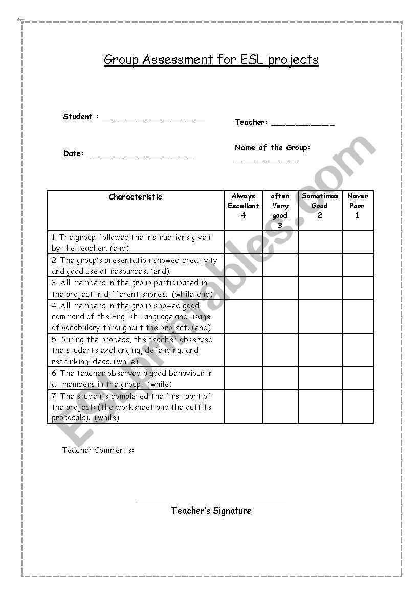 Group assessment for ESL projects