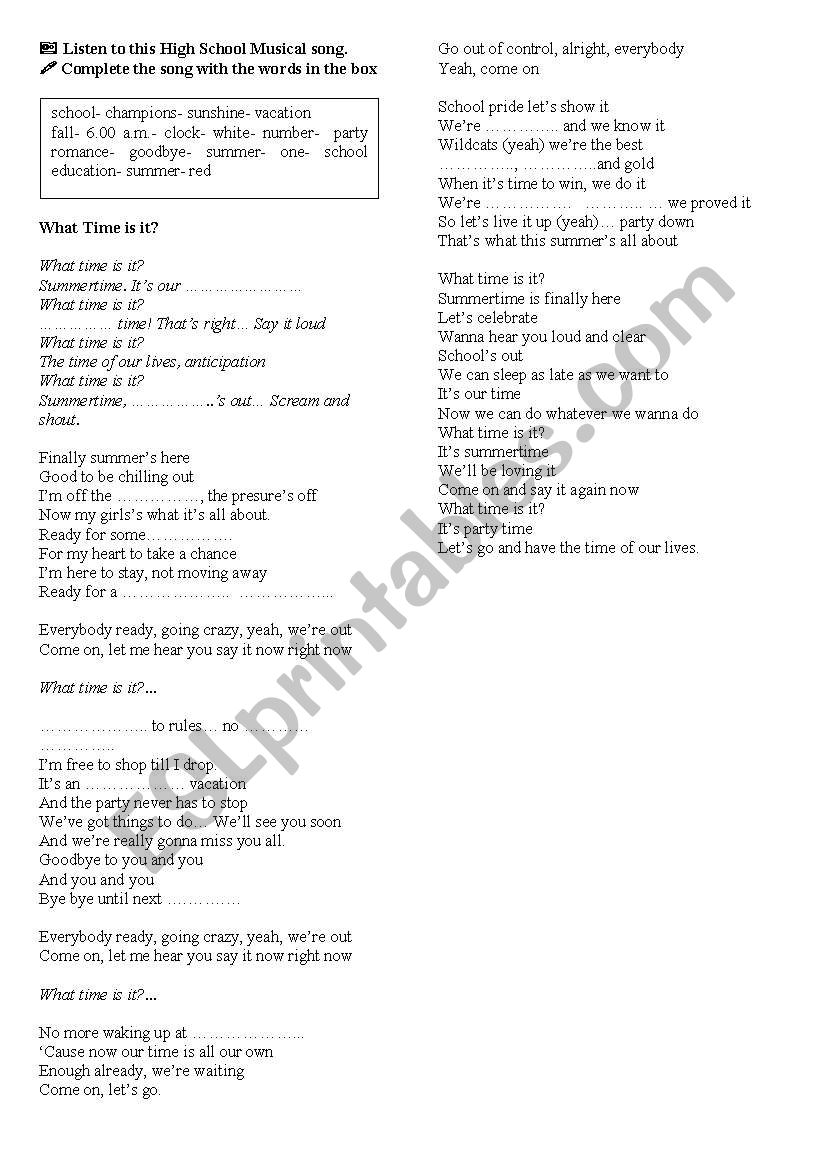 What time is it... HSM worksheet
