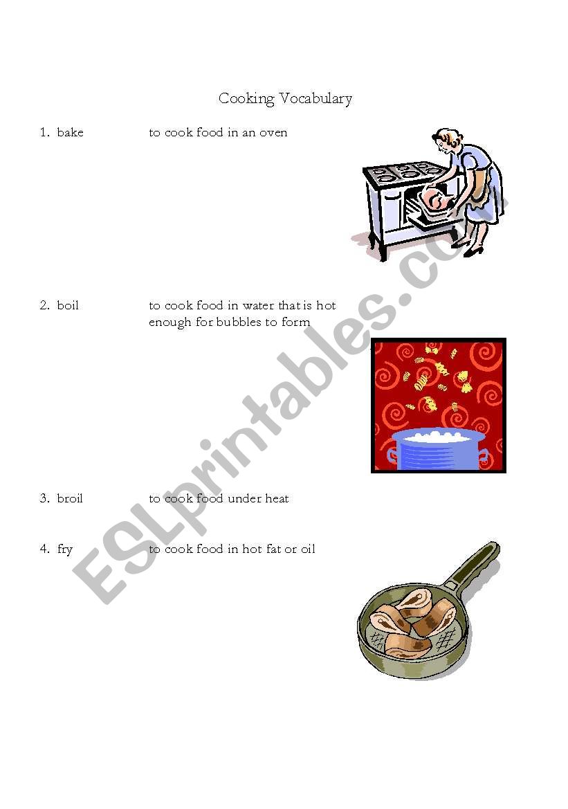 cooking terms worksheet