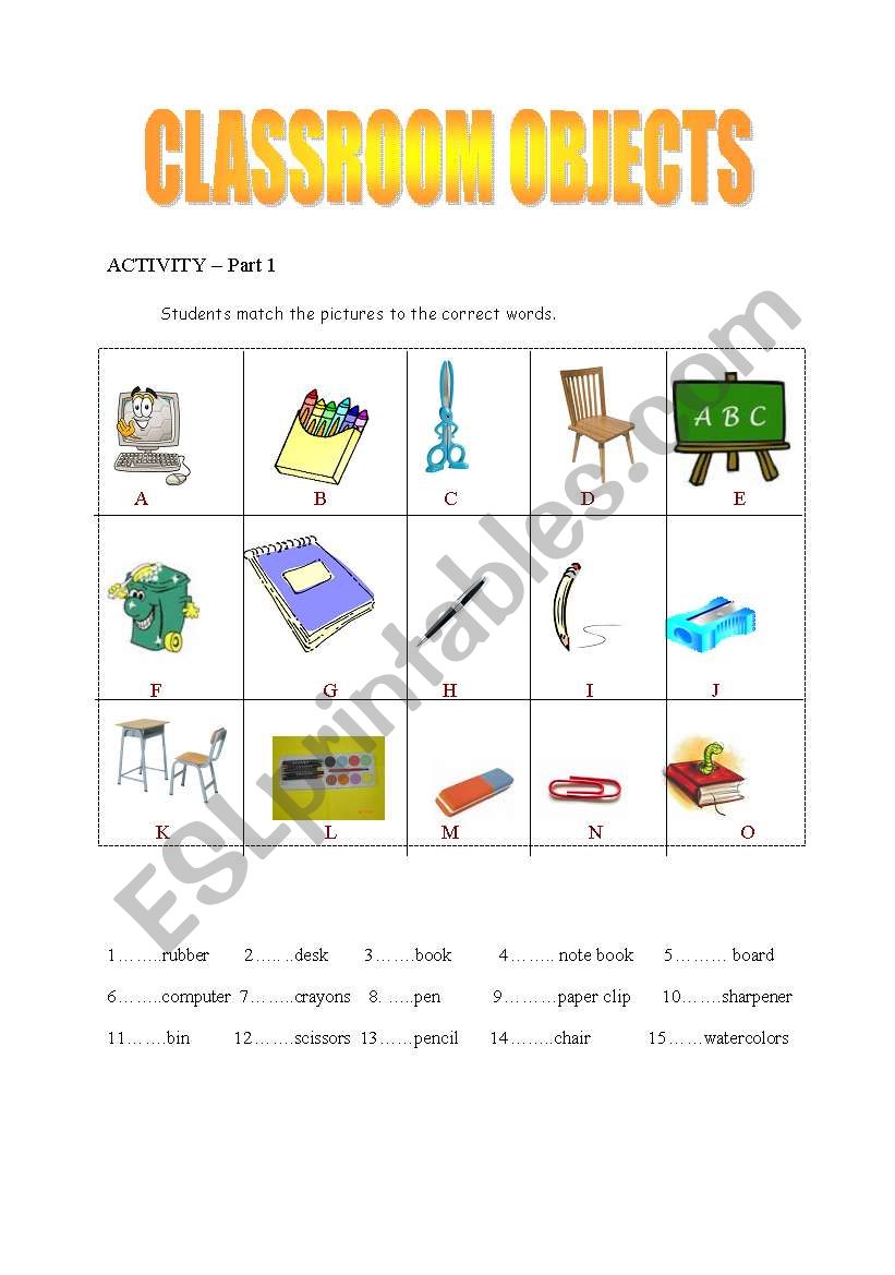 Classroom Objects worksheet