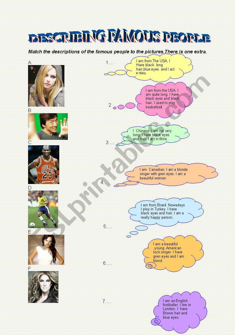 Describing famous people worksheet