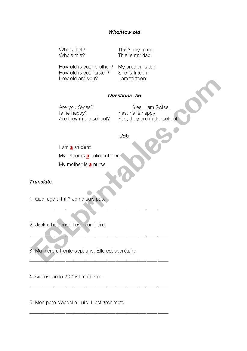 Who/How old To be: Question  worksheet