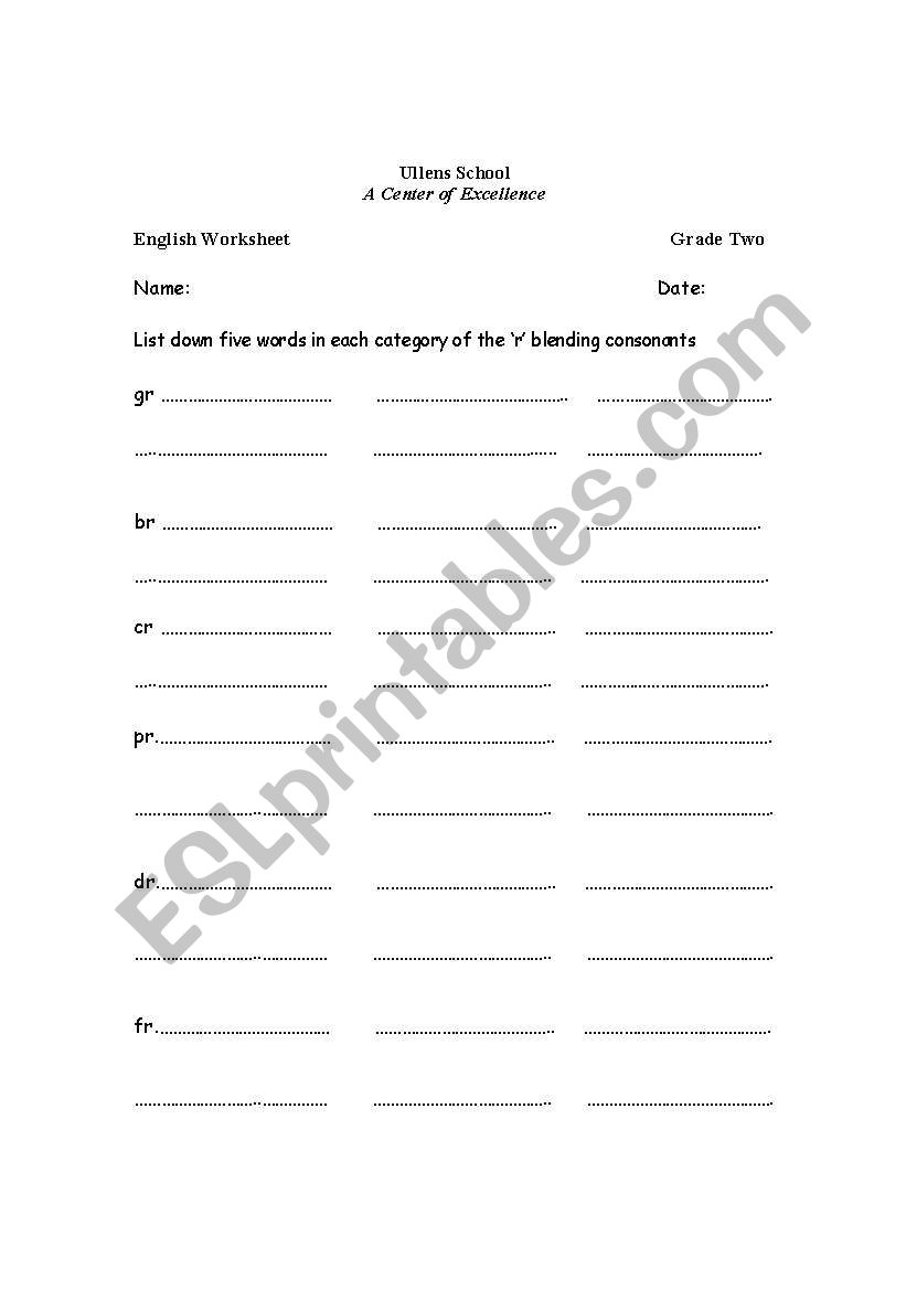 R controlled words worksheet