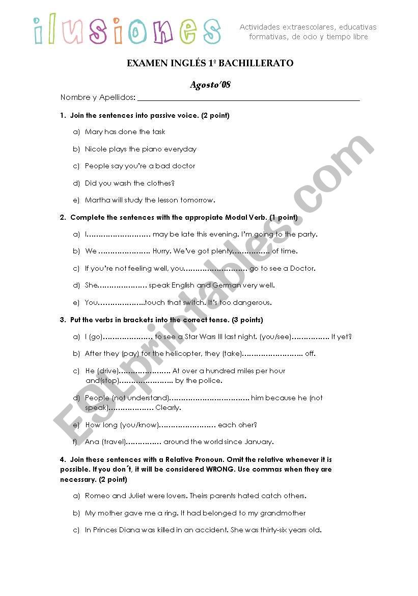 exam bach worksheet